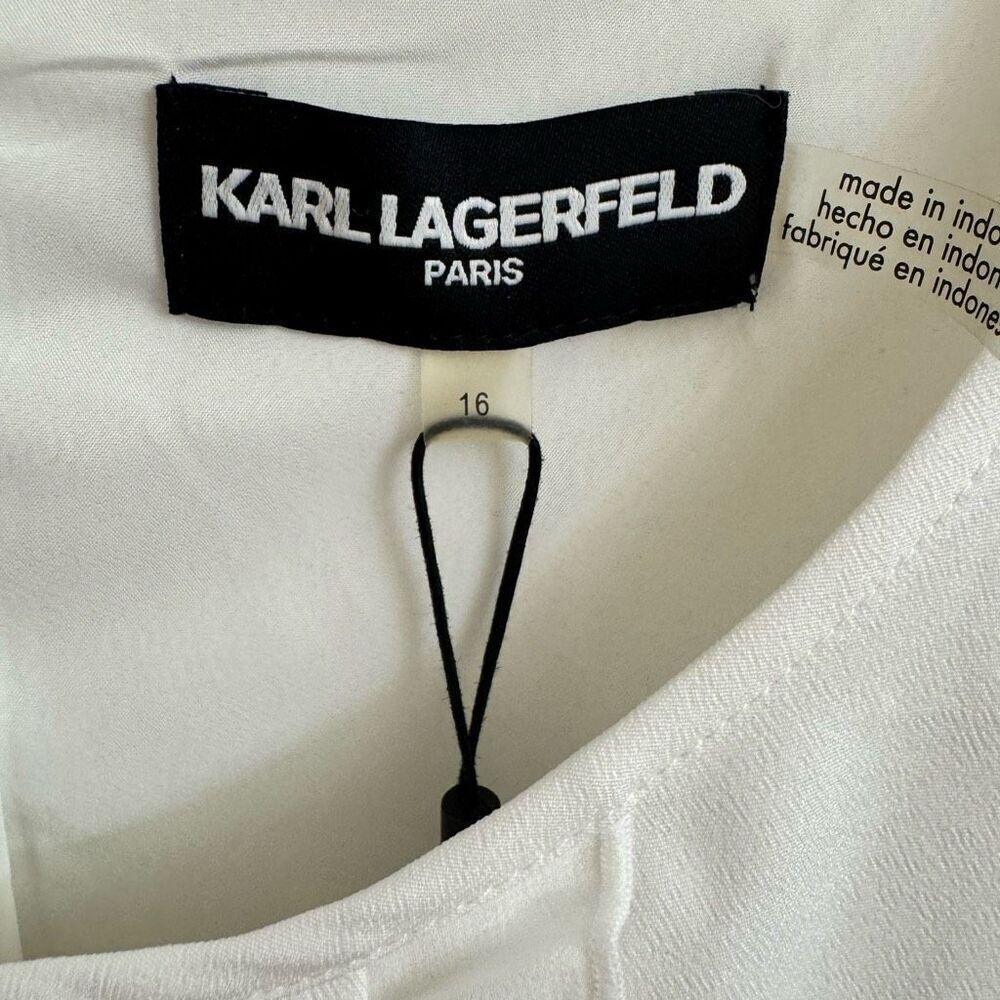 NEW Karl Lagerfeld Colorblock Tweed Dress Tuxedo Ruffle Front White Pink Size 16 - Picture 3 of 5
